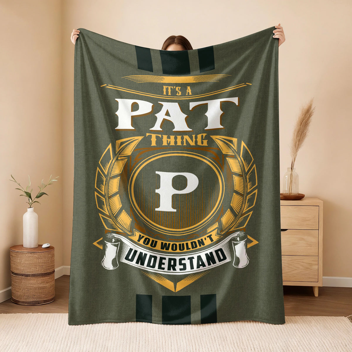 It's A Your Name Thing Olive Green Logo Fleece Blanket PAT 13K1 BK31