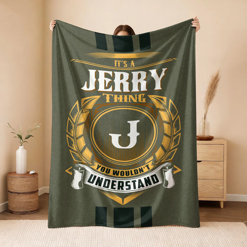 It's A Your Name Thing Olive Green Logo Fleece Blanket JERRY 13K1 BK31