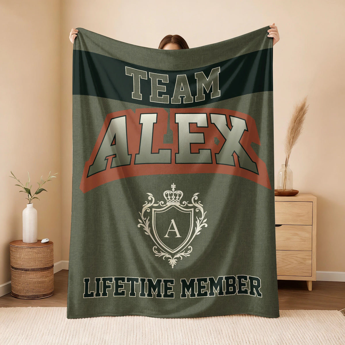 Team Your Name Lifetime Member Sage Green Fleece Blanket ALEX 13K1 BK22