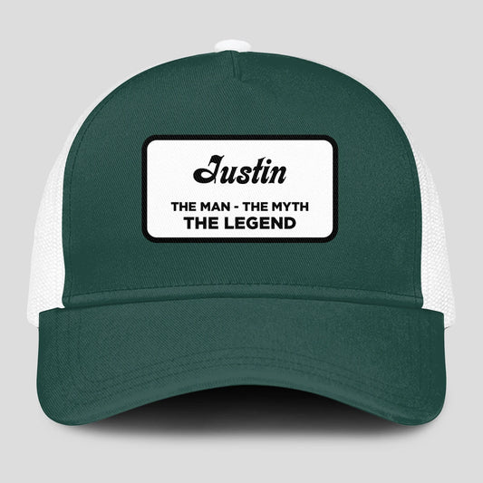 The Man The Myth The Legend Green And White Mesh Cap JUSTIN 13K1 C198PF