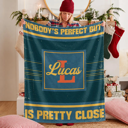 Nobody's Perfect But Your Name Is Close Vintage Blue & Brown Fleece Blanket LUCAS 13K1 BK54