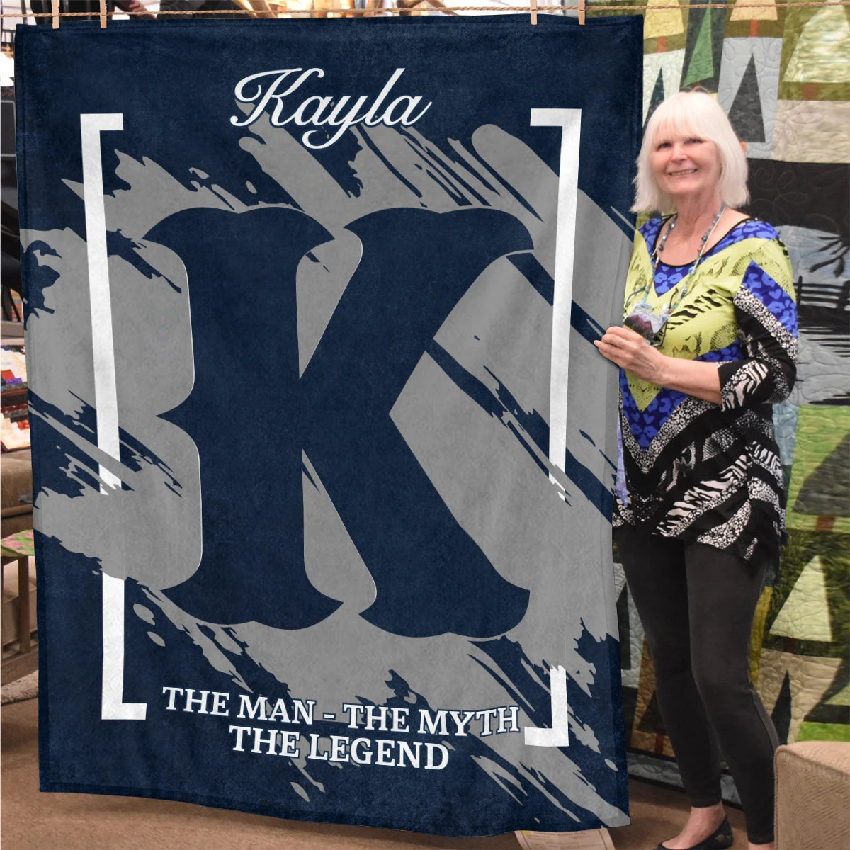 The Man The Myth The Legend Navy Baseball Fleece Blanket KAYLA 13K1 BK17