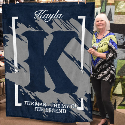 The Man The Myth The Legend Navy Baseball Fleece Blanket KAYLA 13K1 BK17