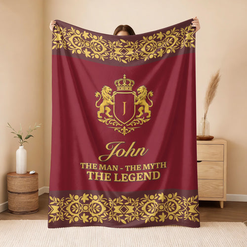 The Man The Myth The Legend Royal Red And Yellow Fleece Blanket JOHN 13K1 BK05
