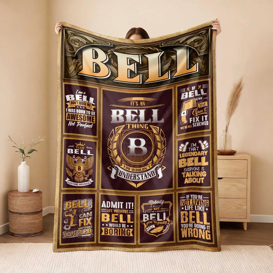 BELL Personalized Blanket | Custom Name Cozy Throw Gift 13K1-BK4