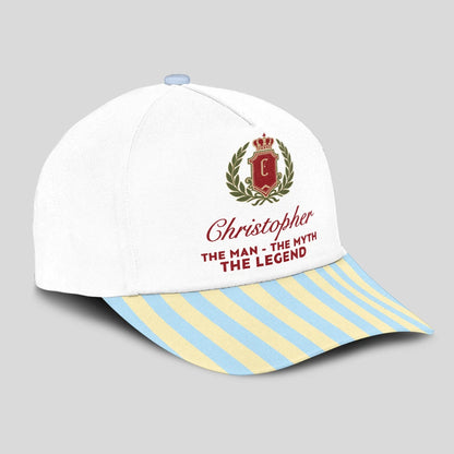 The Man The Myth The Legend Blue And Yellow Striped Beach Cap CHRISTOPHER 13K1 C118PF