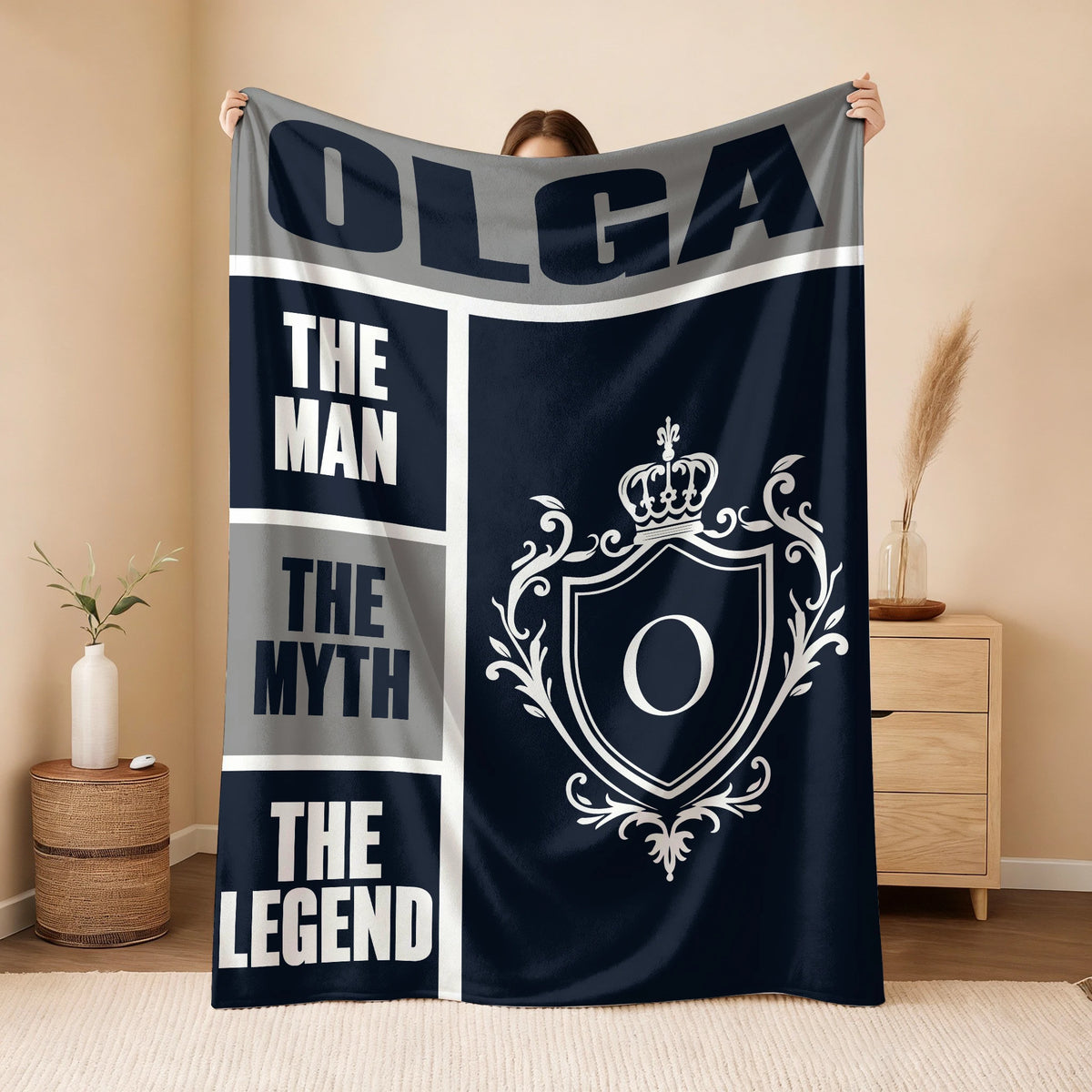 The Man The Myth The Legend Navy Gray & Gold Fleece Blanket  OLGA 13K1 BK09