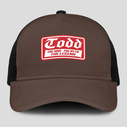 The Man The Myth The Legend Red Logo Brown Mesh Cap TODD 13K1 C203PF