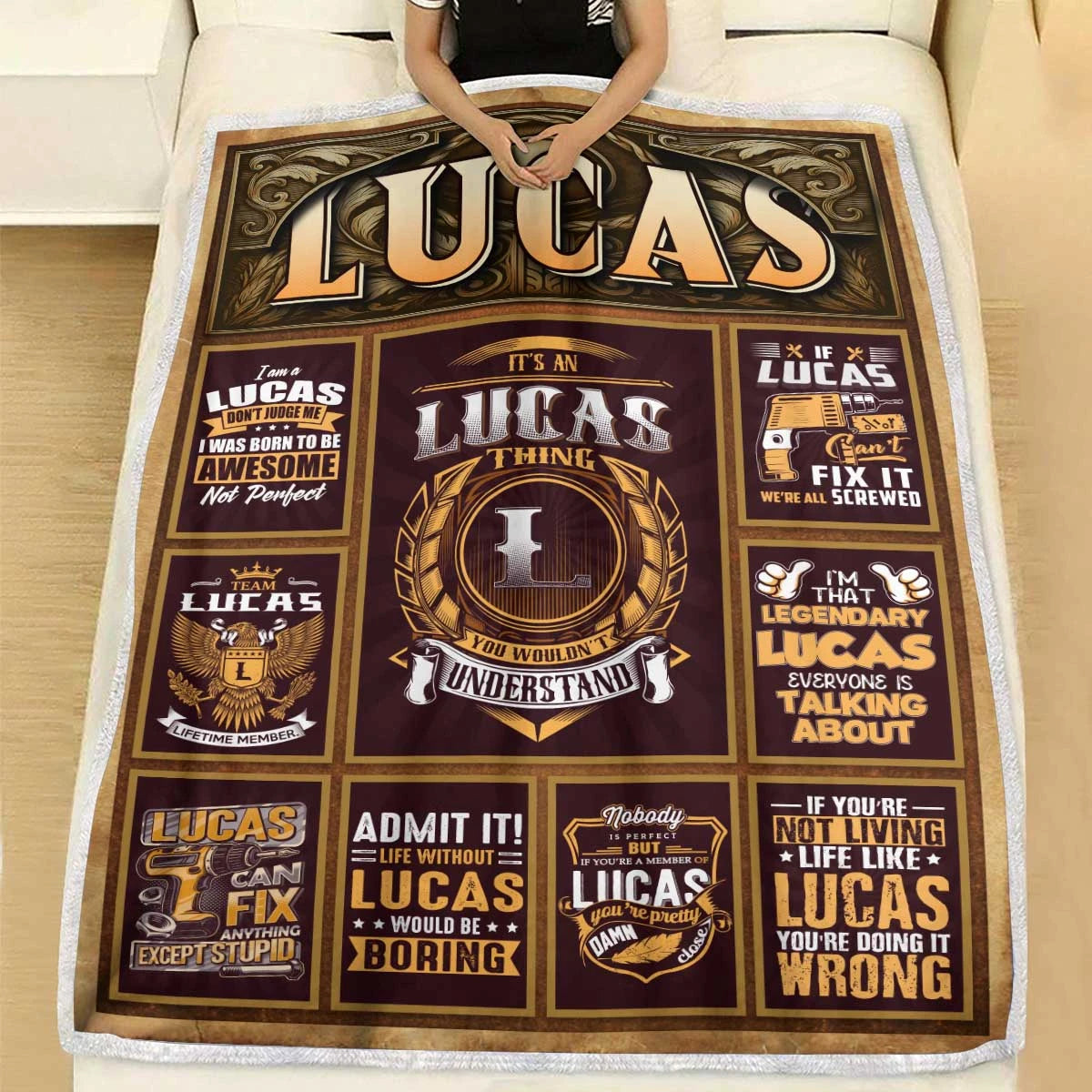 LUCAS Personalized Blanket | Custom Name Cozy Throw Gift 13K1-BK4