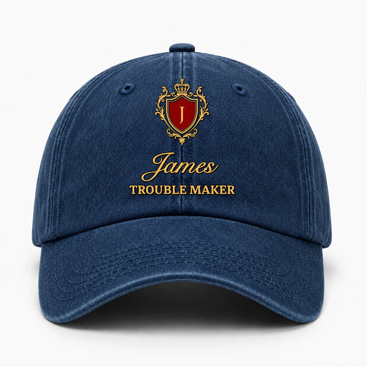 Your Name Trouble Maker Funny Blue Washed Cap JAMES 13K1 C153PF
