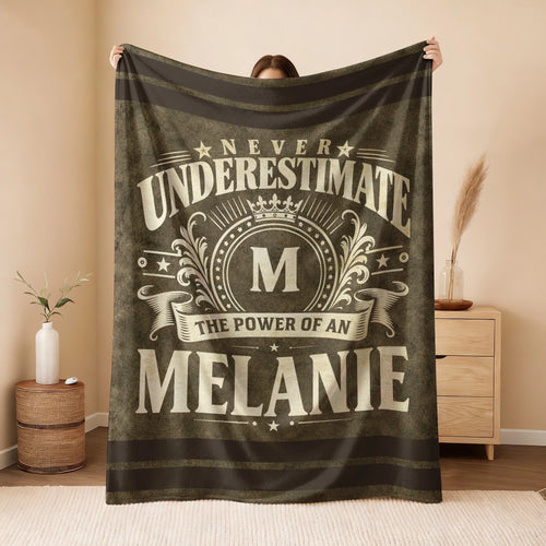Never Underestimate The Power Of A Name Olive Green Army Fleece Blanket MELANIE 13K1 BK46
