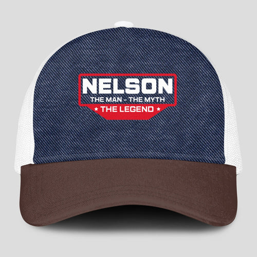 The Man The Myth The Legend Navy Brown And White Mesh Cap NELSON 13K1 C200PF