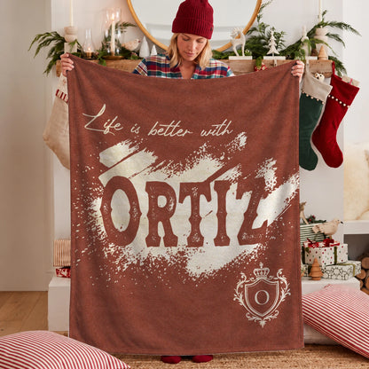 Life Is Better With Your Name Terracotta Cream Fleece Blanket ORTIZ 13K1 BK30