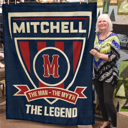 The Man The Myth The Legend Blue Burgundy Baseball Blanket MITCHELL 13K1 BK18
