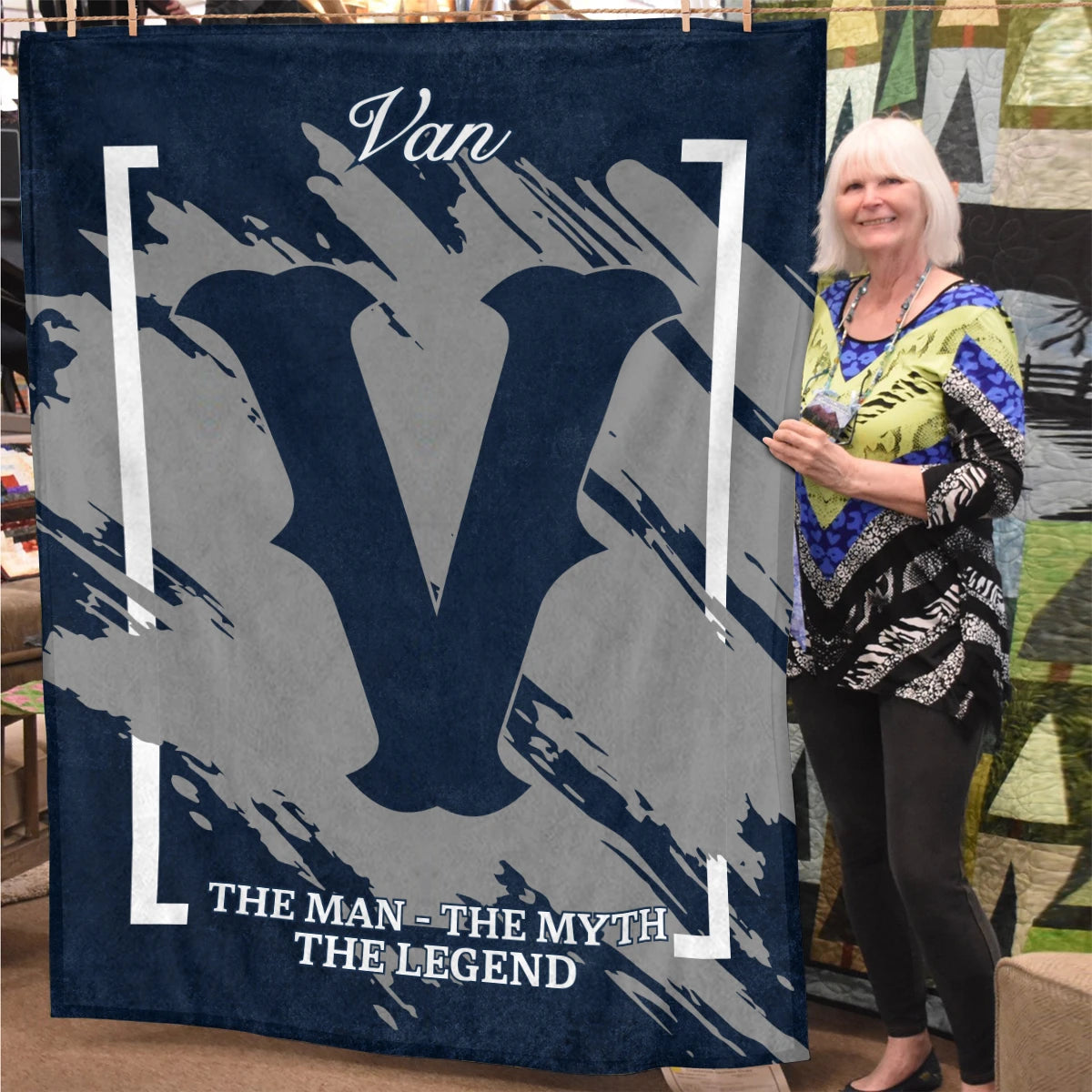 The Man The Myth The Legend Navy Baseball Fleece Blanket VAN 13K1 BK17