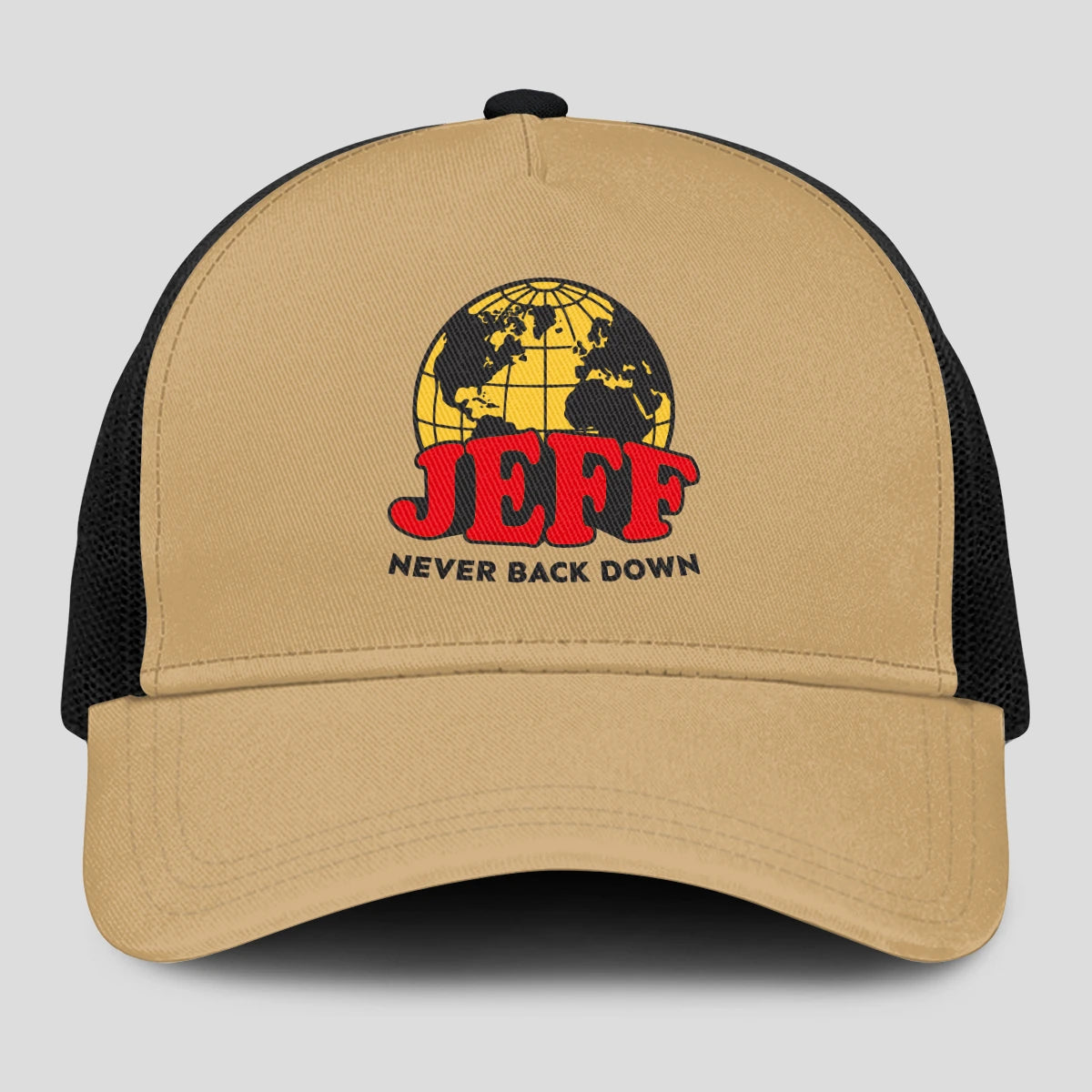 Never Back Down World Logo Khaki Mesh Cap JEFF 13K1 C212PF