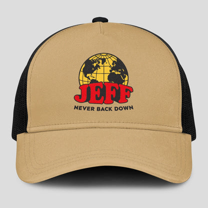 Never Back Down World Logo Khaki Mesh Cap JEFF 13K1 C212PF