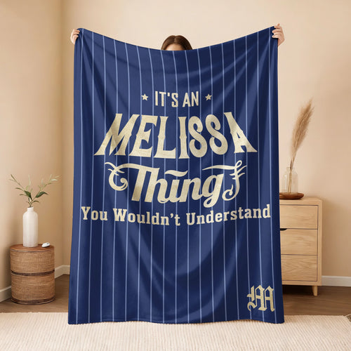Your Name Thing Striped Blue Fleece Blanket MELISSA 13K1 BK23