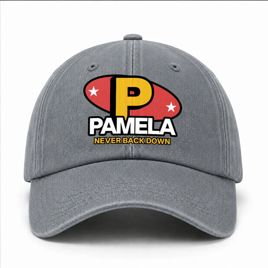 Never Back Down With Your Name And Initial Letter Washed Cap PAMELA 13K1 C82PF