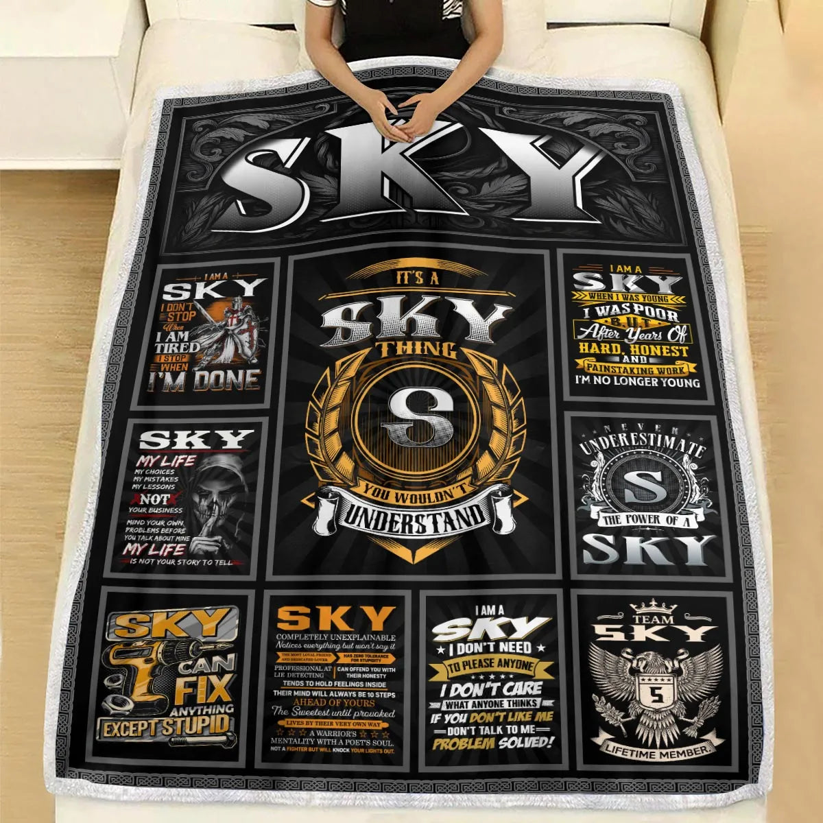 SKY Personalized Blanket | Custom Name Cozy Throw Gift 13K1-BK2