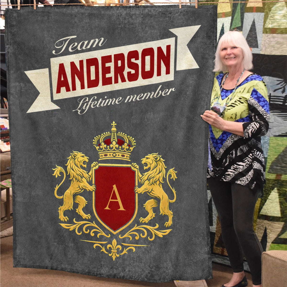 Team Your Name Lifetime Member Charcoal Blanket ANDERSON 13K1 BK20
