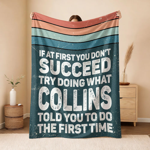 If At First You Don’t Succeed Retro Green Fleece Blanket COLLINS 13K1 BK29