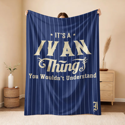 Your Name Thing Striped Blue Fleece Blanket IVAN 13K1 BK23