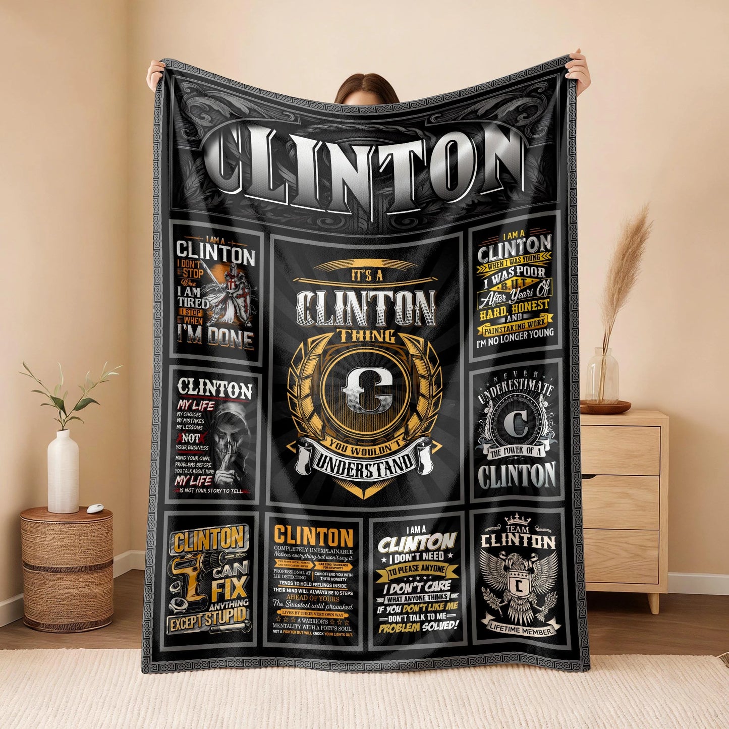 CLINTON Personalized Blanket | Custom Name Cozy Throw Gift 13K4-BK2