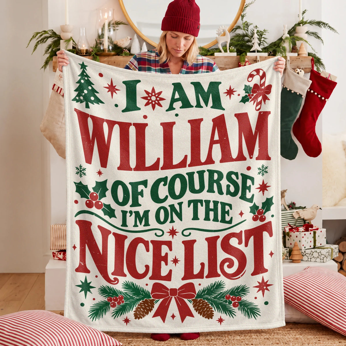 I'm Name Of Course I'm On The Nice List Cream Christmas Fleece Blanket WILLIAM 13K1 BK59