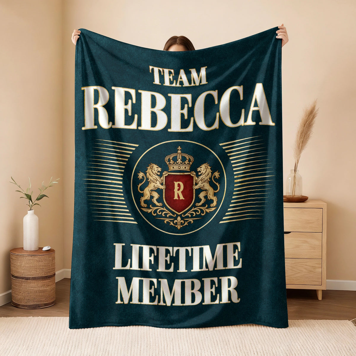 Team Your Name Lifetime Member Sage Green Fleece Blanket REBECCA 13K1 BK42