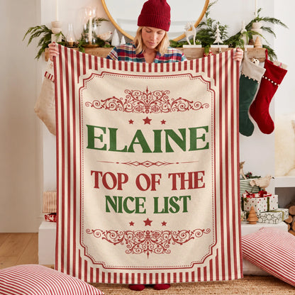 Your Name Nice List Red Striped Christmas Fleece Blanket ELAINE 13K1 BK60