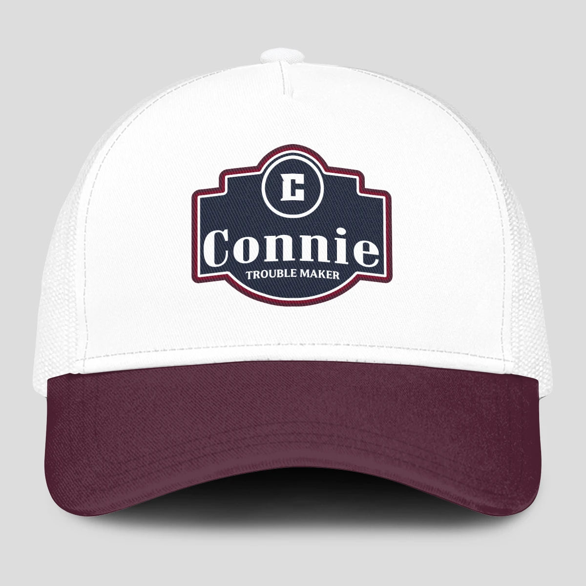 Trouble Maker Burgundy And White Funny Mesh Cap CONNIE 13K1 C201PF