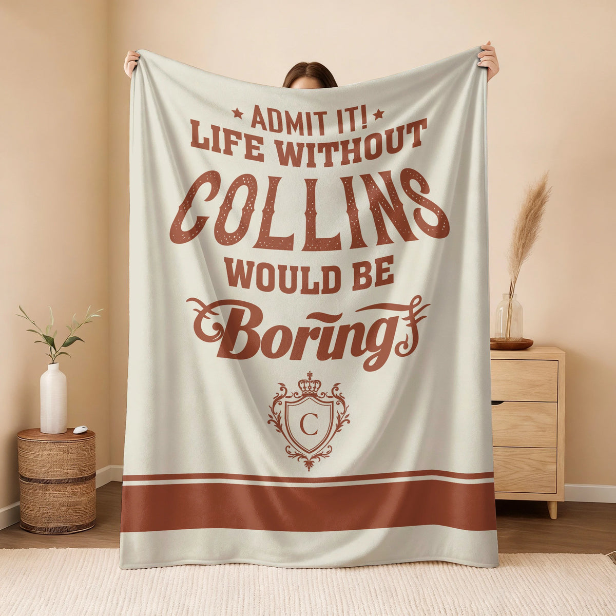 Life Without Your Name Would Be Boring Cream Terracotta Blanket COLLINS 13K1 BK24