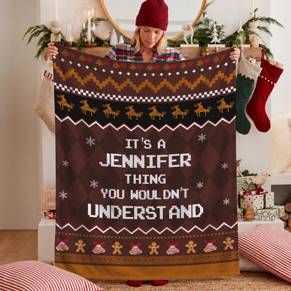Your Name Thing Funny Deer Brown Christmas Fleece Blanket JENNIFER 13K1 BK27