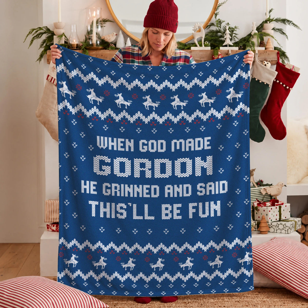 When God Made Your Name Navy Fleece Blanket GORDON 13K1 BK32