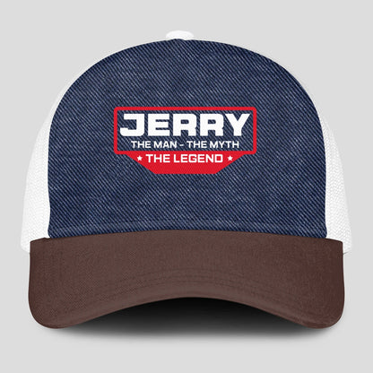 The Man The Myth The Legend Navy Brown And White Mesh Cap JERRY 13K1 C200PF