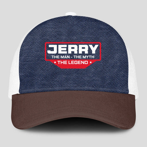 The Man The Myth The Legend Navy Brown And White Mesh Cap JERRY 13K1 C200PF