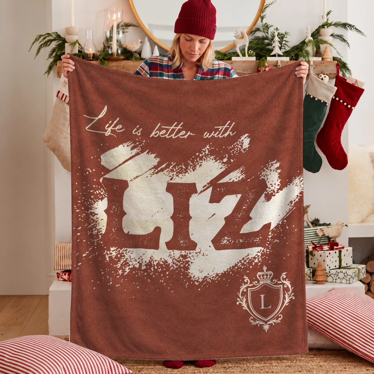 Life Is Better With Your Name Terracotta Cream Fleece Blanket LIZ 13K1 BK30