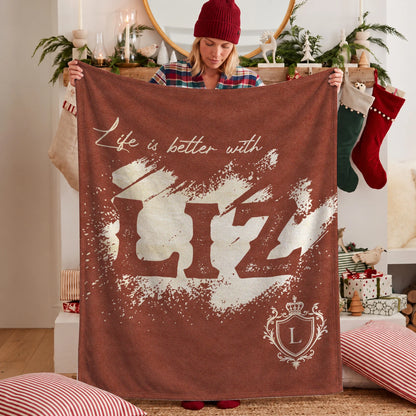 Life Is Better With Your Name Terracotta Cream Fleece Blanket LIZ 13K1 BK30