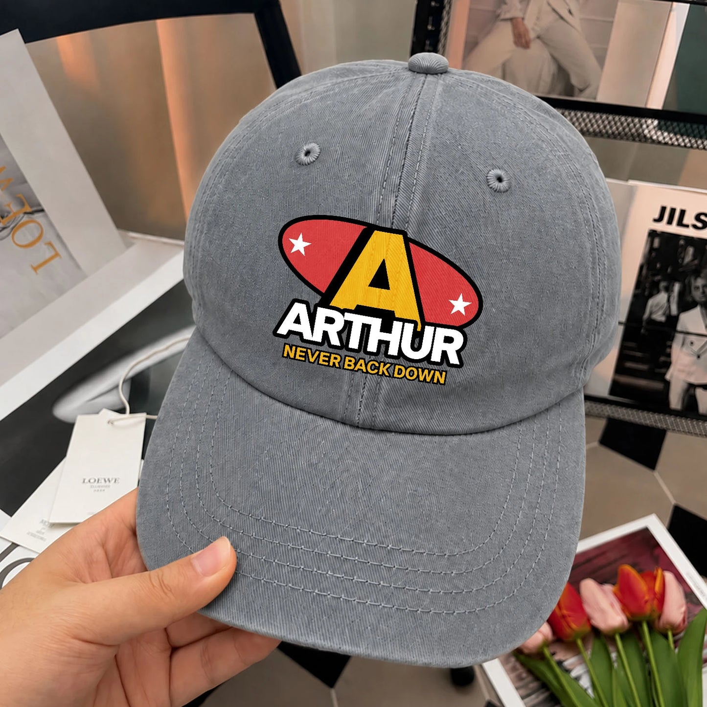 Never Back Down With Your Name And Initial Letter Washed Cap ARTHUR 13K1 C82PF