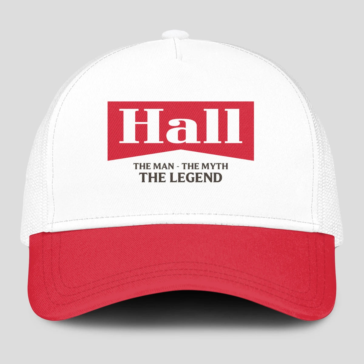 The Man The Myth The Legend Red And White Mesh Cap HALL 13K1 C197PF