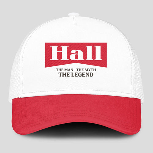 The Man The Myth The Legend Red And White Mesh Cap HALL 13K1 C197PF