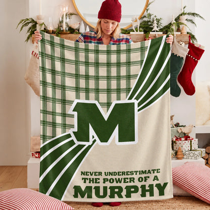 Never Underestimate Your Name Green & Cream Plaid Fleece Blanket MURPHY 13K1 BK50