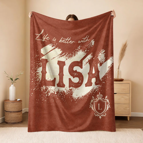 Life Is Better With Your Name Terracotta Cream Fleece Blanket LISA 13K1 BK30