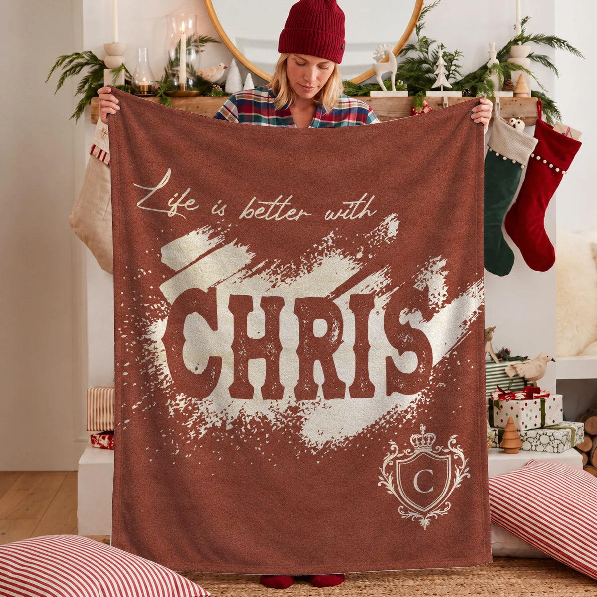 Life Is Better With Your Name Terracotta Cream Fleece Blanket CHRIS 13K1 BK30