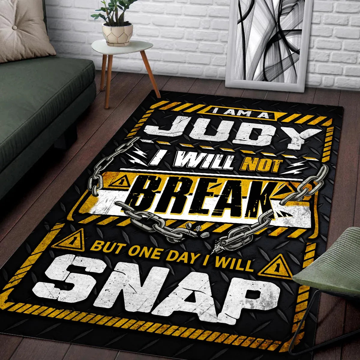 JUDY Motivational Rug – Black & Yellow Quote Carpet for Living Room 13K1-AR1