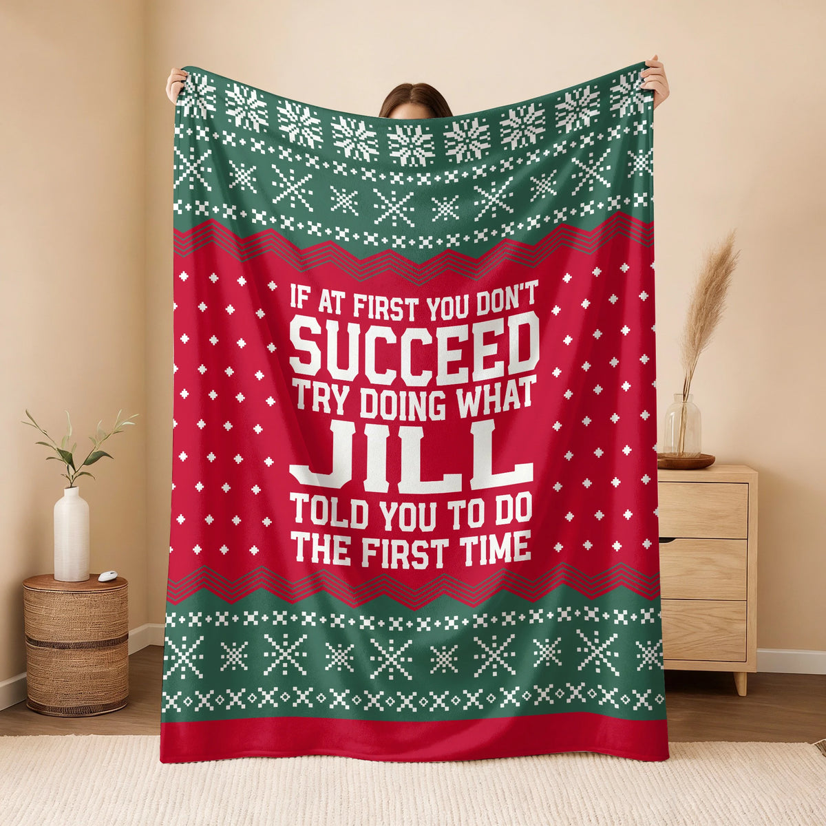 If At First You Don’t Succeed Red Green Christmas Fleece Blanket JILL 13K1 BK28