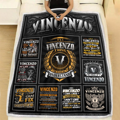 VINCENZO Personalized Blanket | Custom Name Cozy Throw Gift 13K5-BK2
