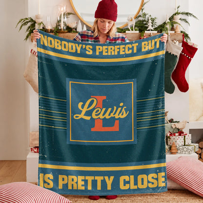 Nobody's Perfect But Your Name Is Close Vintage Blue & Brown Fleece Blanket LEWIS 13K1 BK54