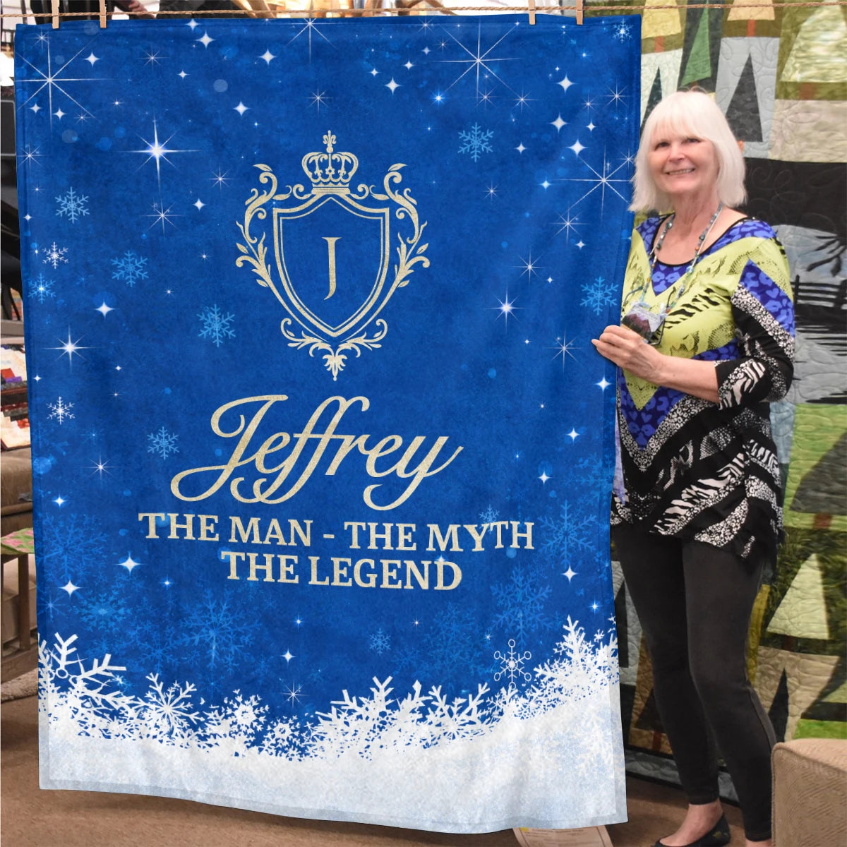 The Man The Myth The Legend Navy Christmas Fleece Blanket JEFFREY 13K1 BK15